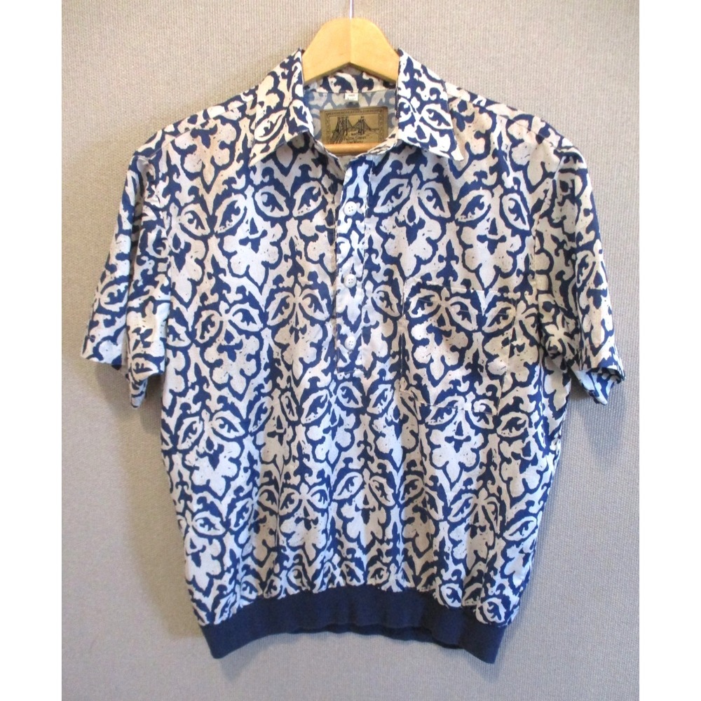 Vintage Fulton Street Shirt Works Polyester Banded Waist Polo Size Medium USA